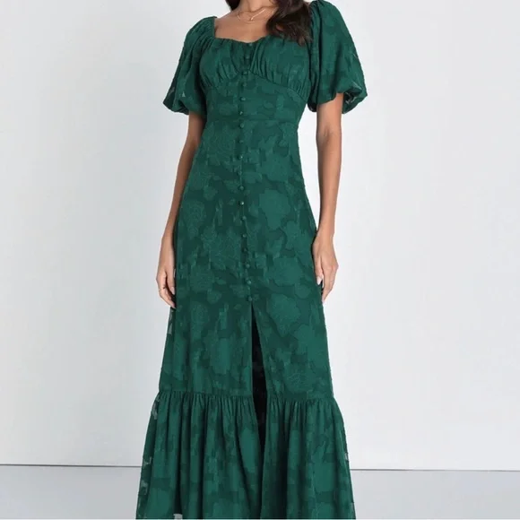 emerald green jacquard dress Zone Planet | V-neck solid color Jacquard Knee Length Dress main image 1